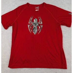 Under Armour Spider-Man Men's Marvel L Red HeatGear Loose Fit Camo‎ Logo